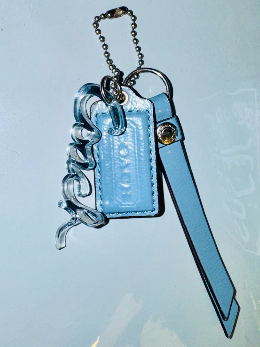 Coach Periwinkle Blue Leather Hangtag, Coach Poppy Script, Tassle, Silver - EUC - Picture 3 of 8